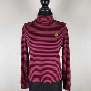 VTG Ralph Lauren Red Navy Blue Nautical Crest Turtleneck Neck Long Sleeve Shirt
